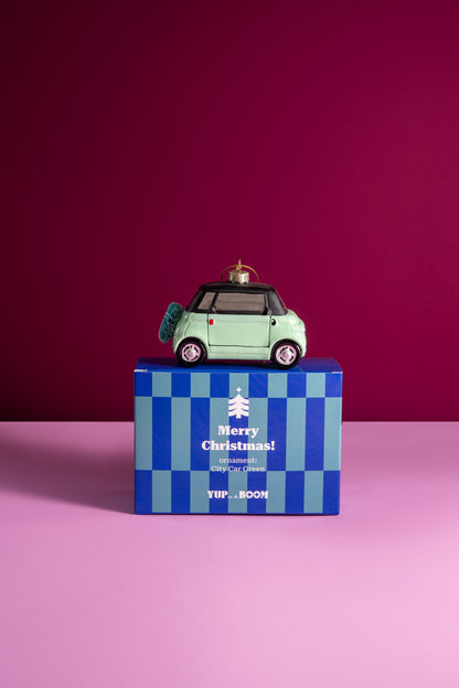 NIEUW: Stadsauto met kerstkrans mintgroen